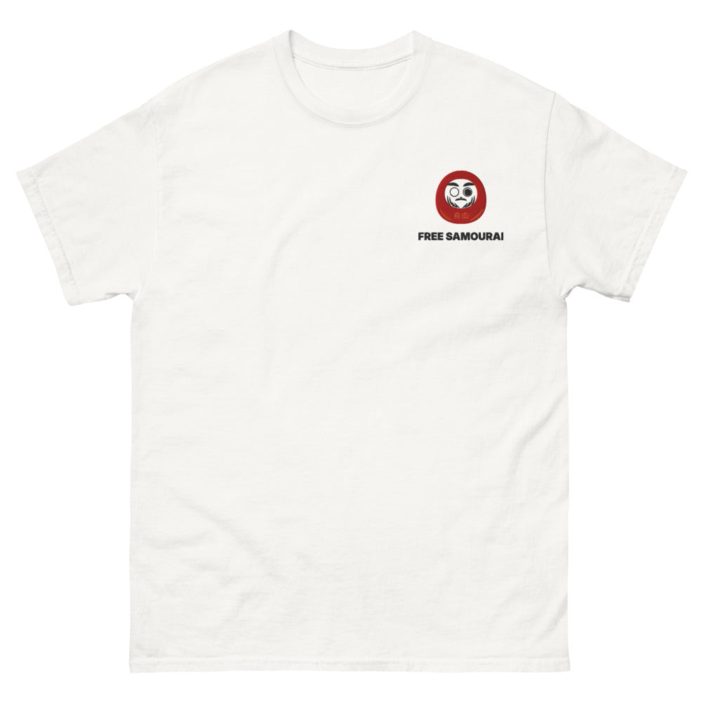T-shirt brodé Free Samourai Daruma, blanc, broderie cœur