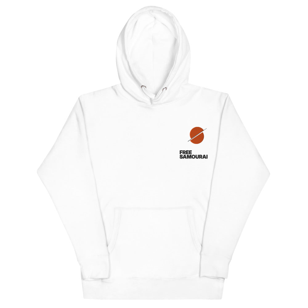 Sweat à capuche brodé Free Samourai Soleil tranché, blanc, broderie cœur