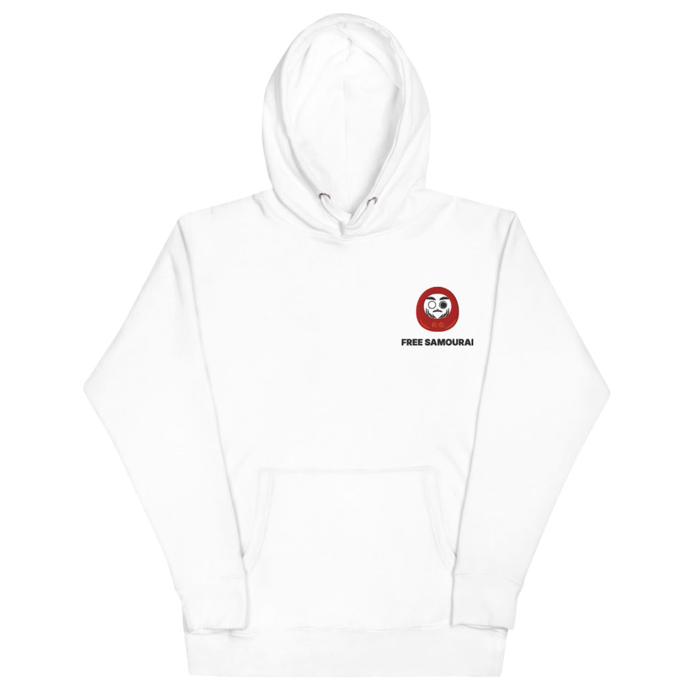 Sweat à capuche brodé Free Samourai Daruma, blanc, broderie cœur