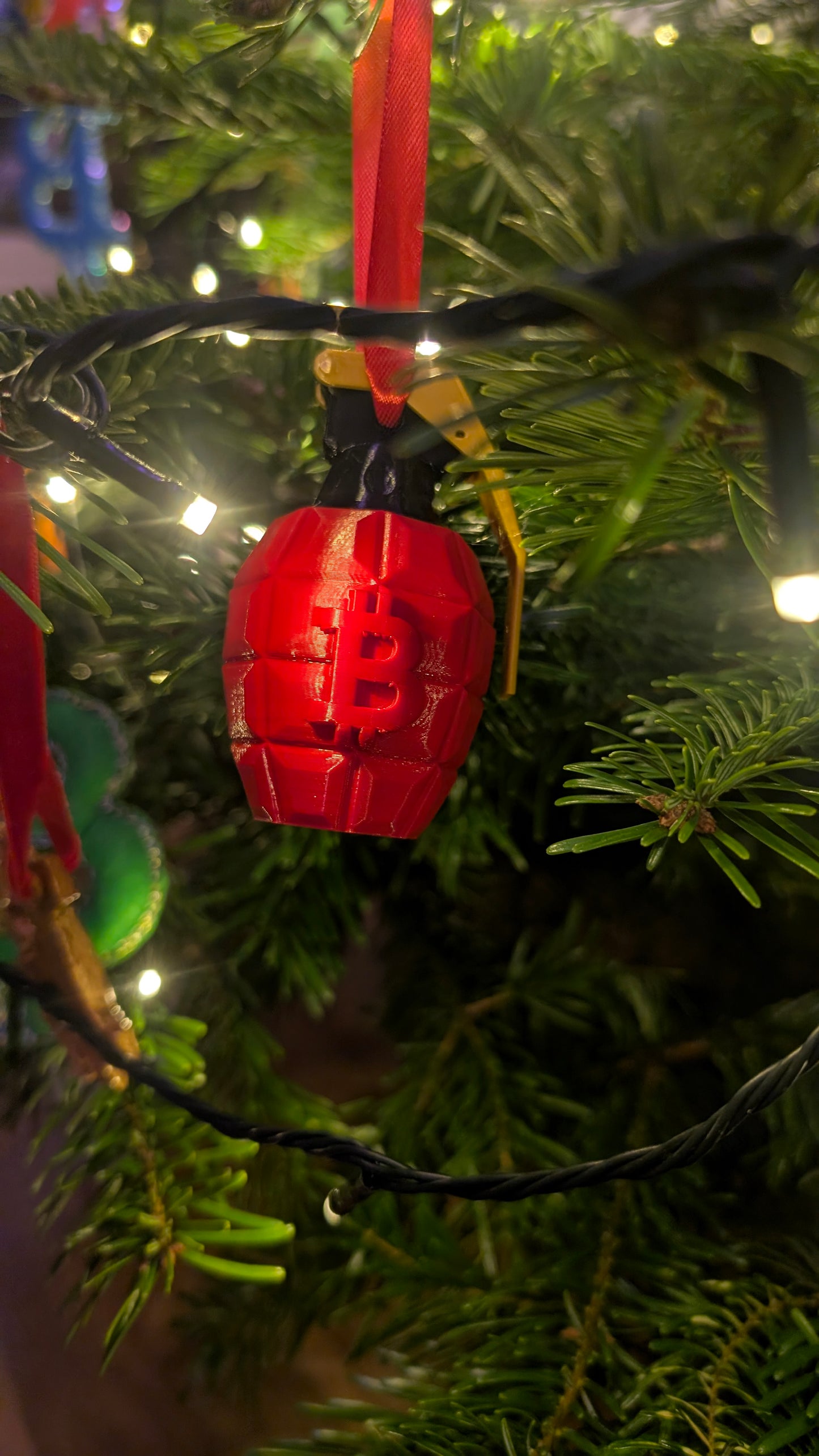 Christmas Ornament - Bitcoin Revolution Grenade - 3D Printed