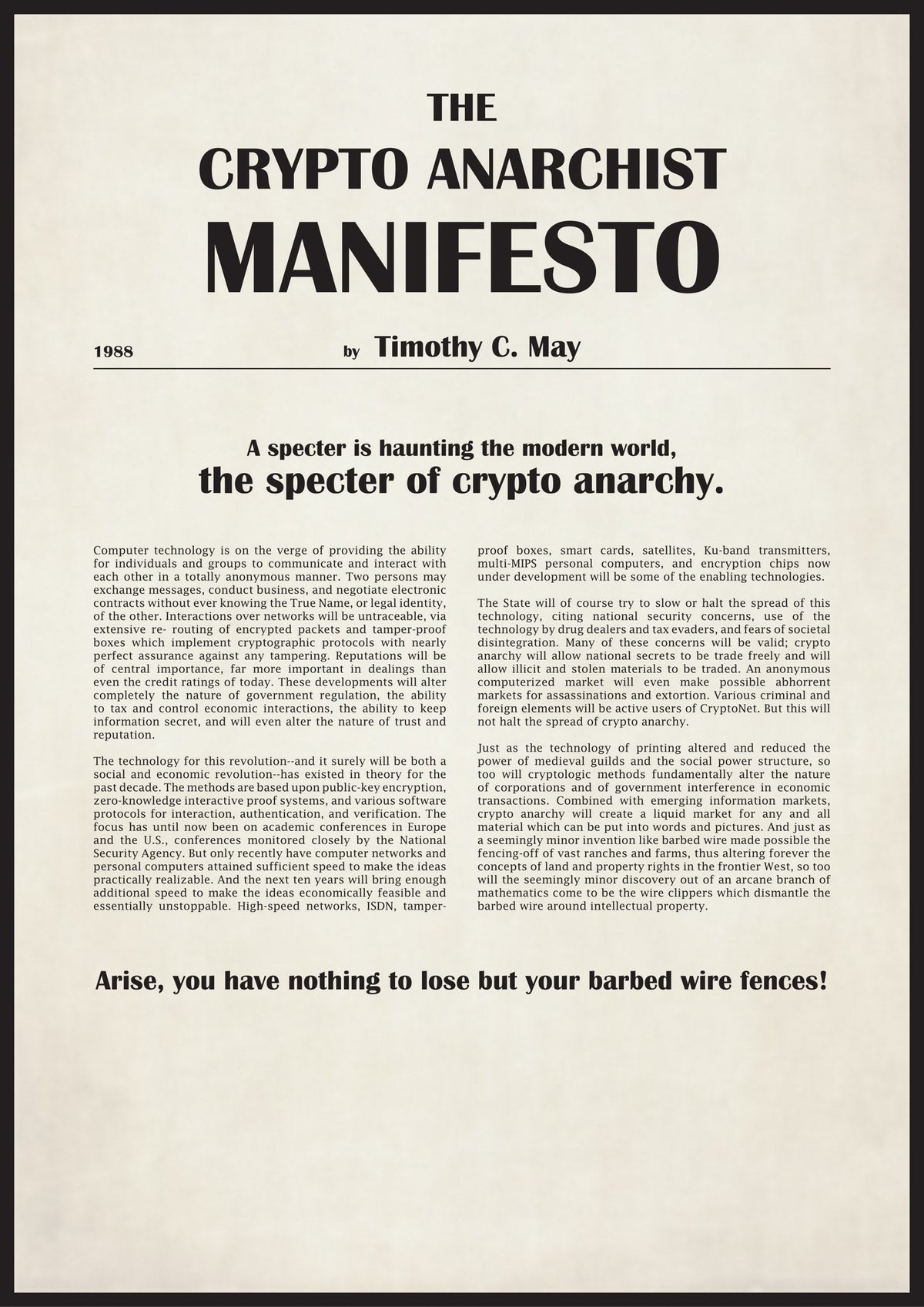 Affiche The Crypto Anarchist Manifesto, texte intégral