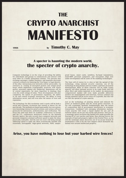 Affiche The Crypto Anarchist Manifesto, texte intégral