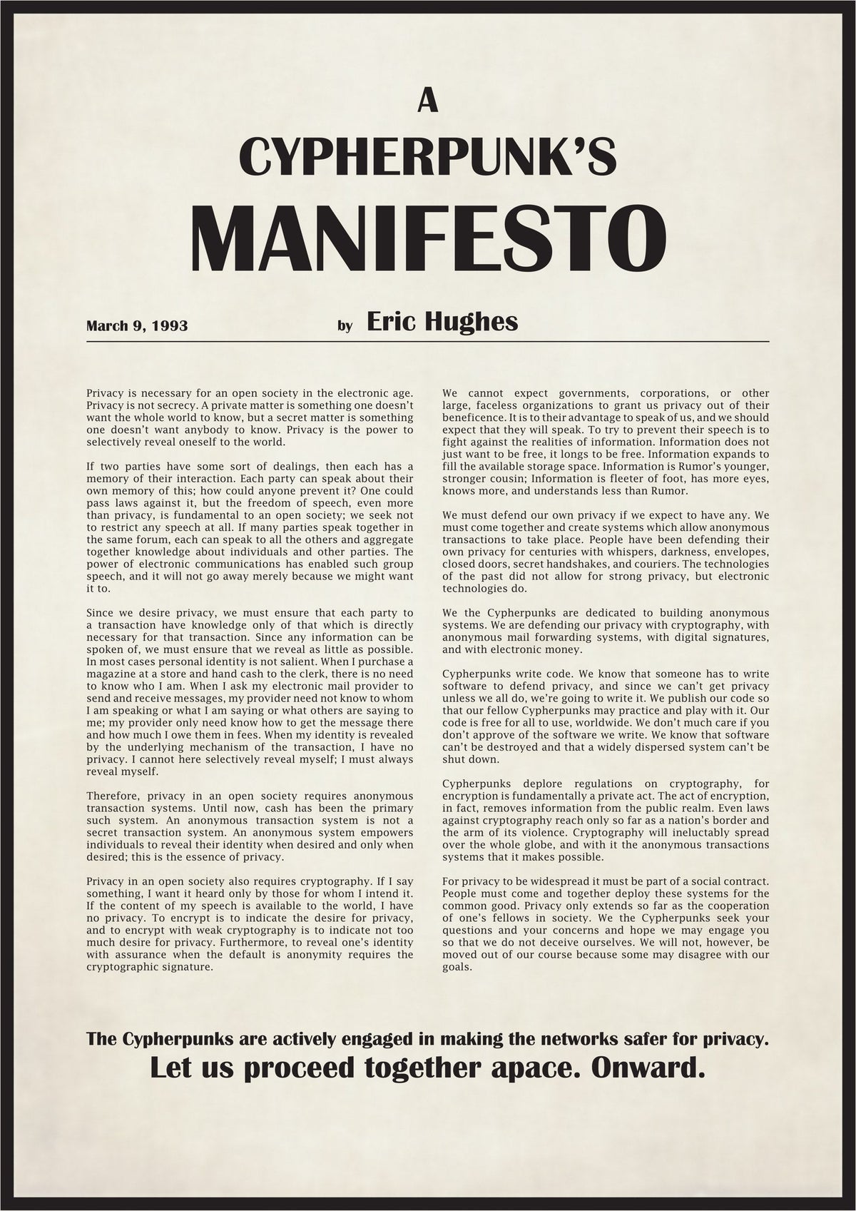 Affiche A Cypherpunk's Manifesto, texte intégral