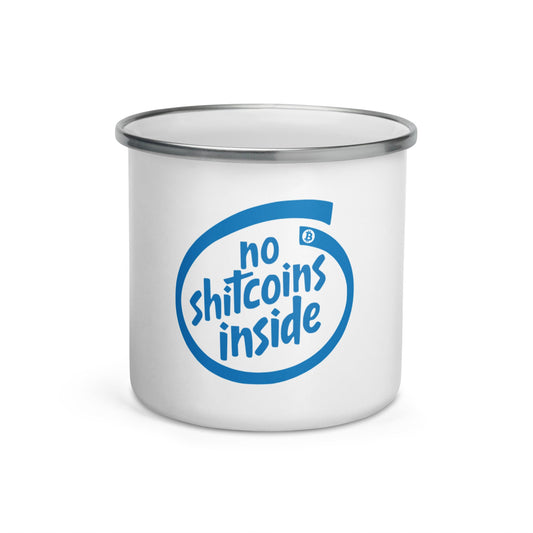 Mug émaillé "No Shitcoin Inside" – exemplaire boutique