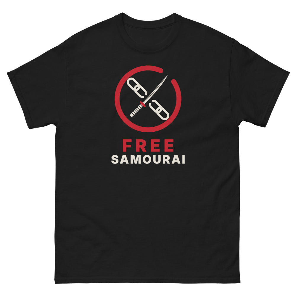 T-shirt Free Samourai Ensō et katana, noir, devant