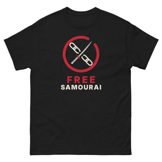 T-shirt Free Samourai Ensō et katana, noir, devant