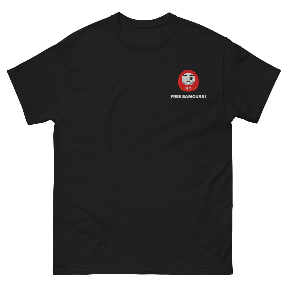 T-shirt brodé Free Samourai Daruma, noir, broderie cœur