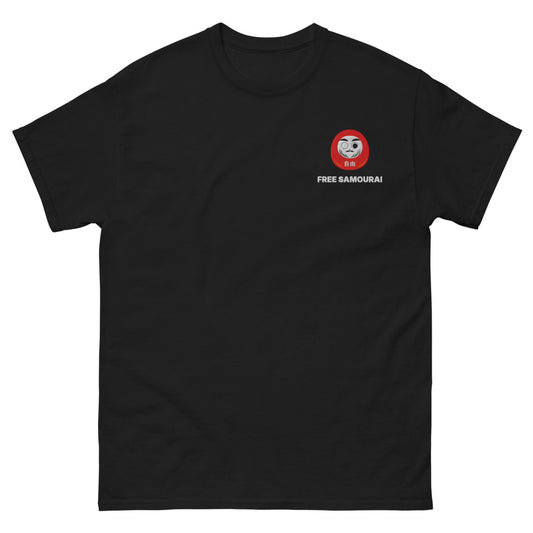 T-shirt brodé Free Samourai Daruma, noir, broderie cœur