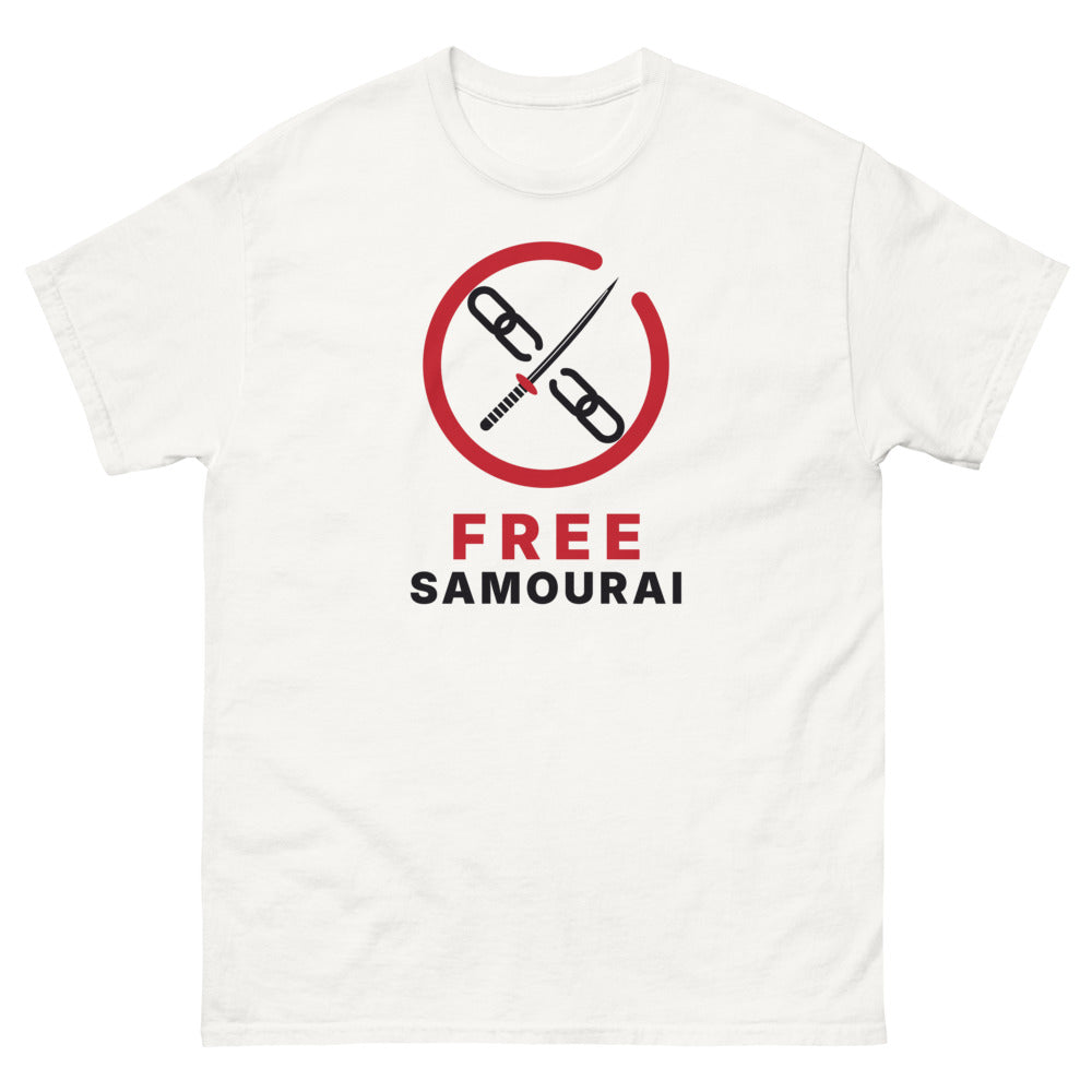 T-shirt Free Samourai Ensō et katana, blanc, devant