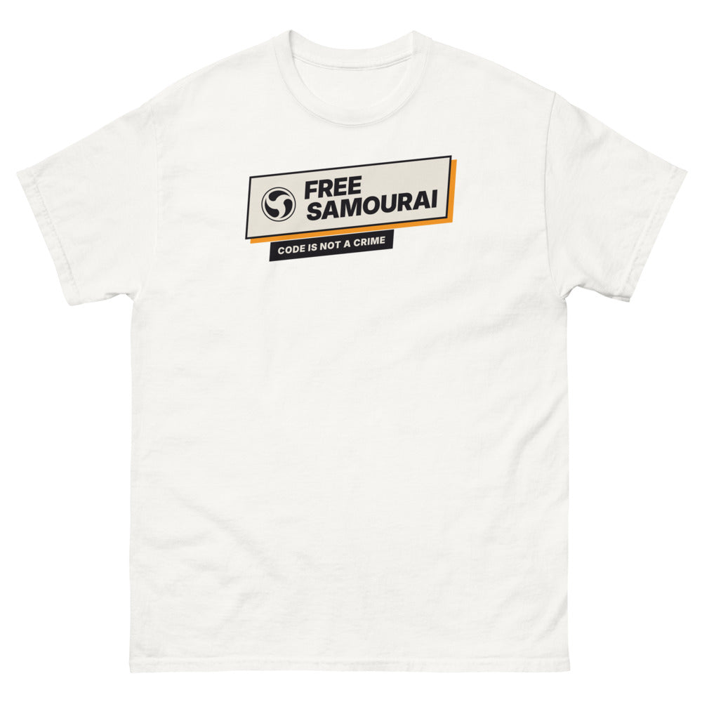 T-shirt Free Samourai Code Is Not a Crime, blanc, devant
