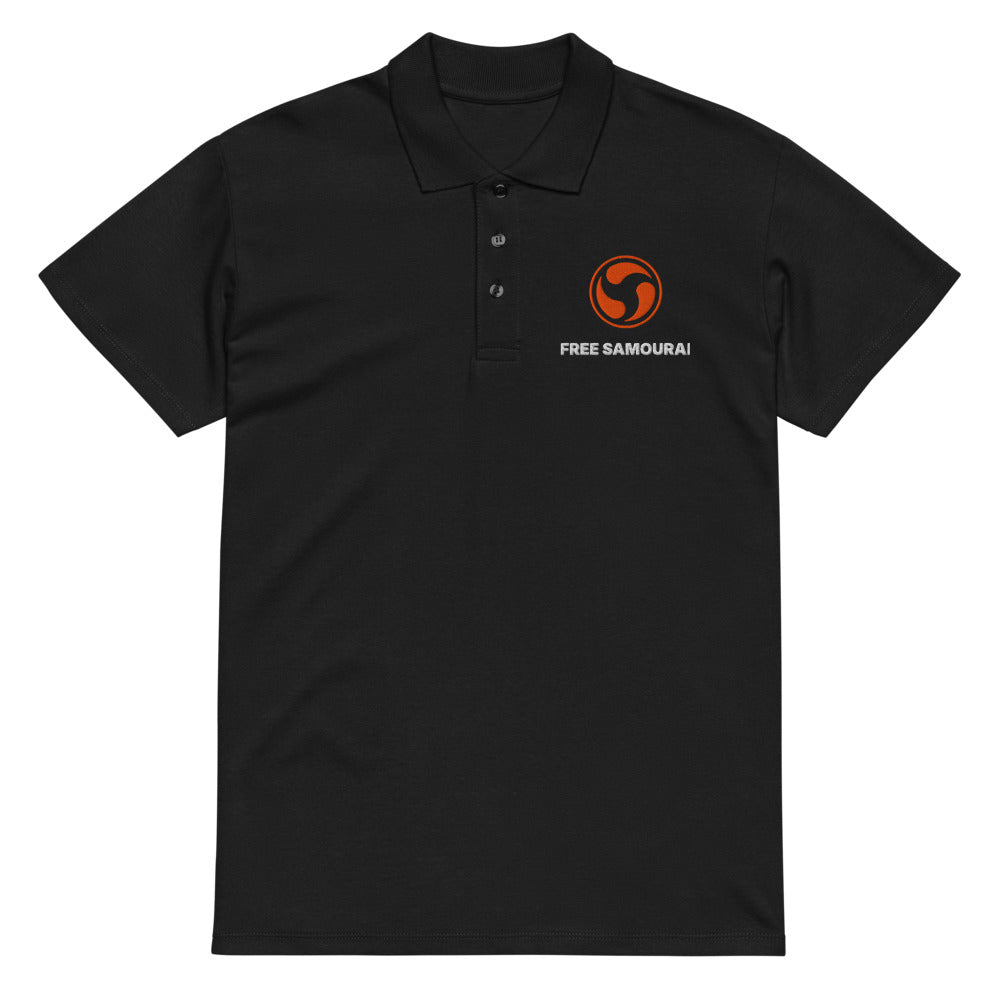 Polo brodé Free Samourai Mitsudomoe Whirlpool, noir