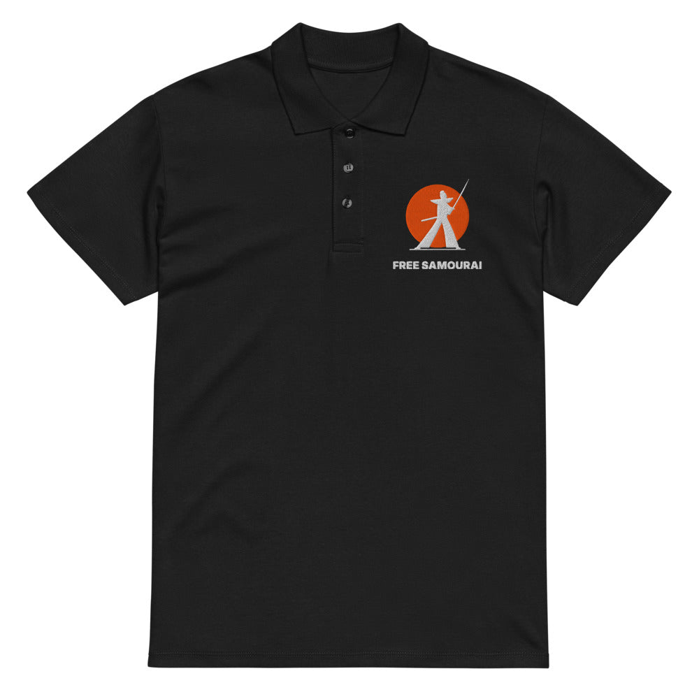 Polo brodé Free Samourai Samouraï au sabre, noir