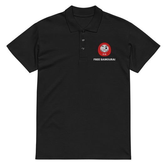 Polo brodé Free Samourai Daruma, noir