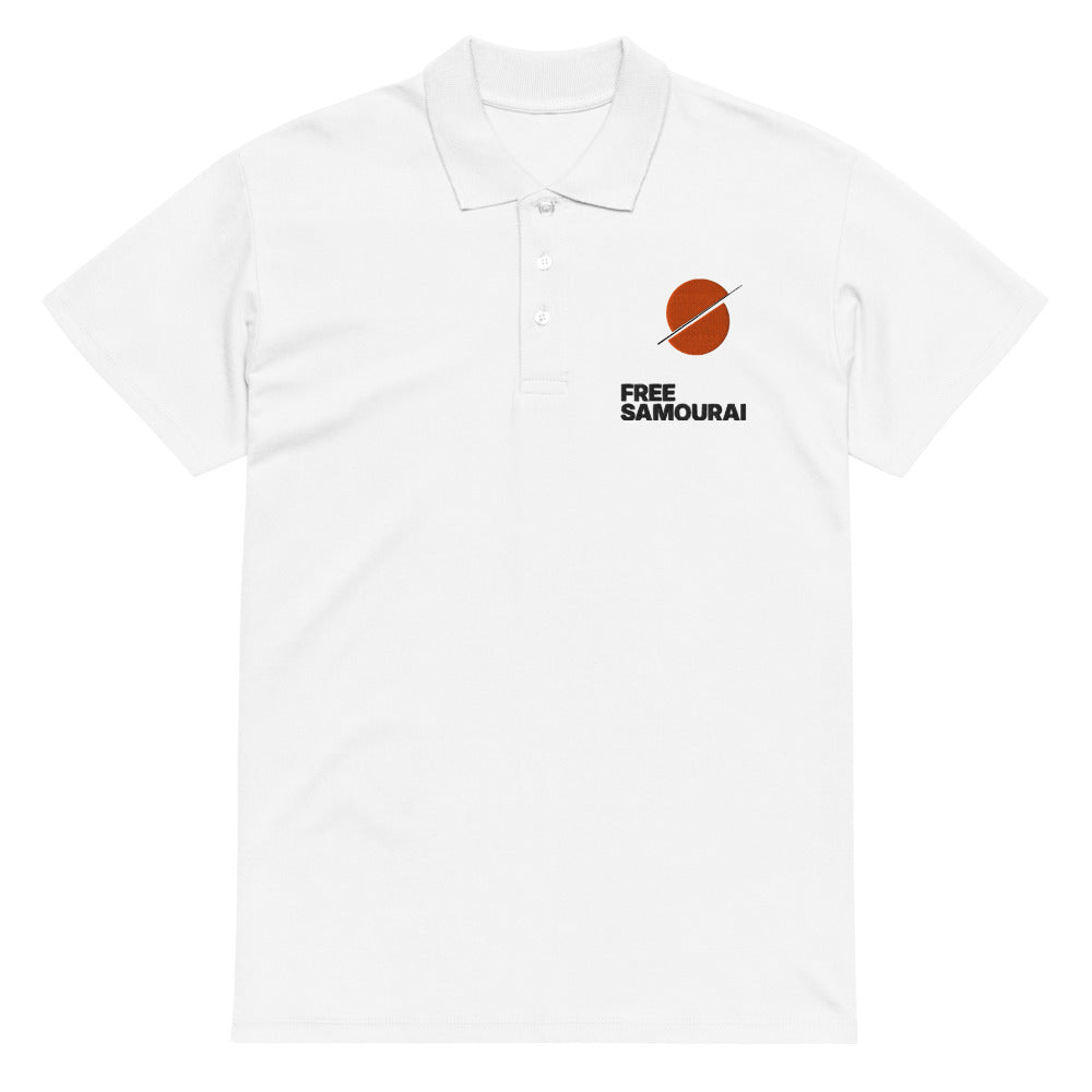 Polo brodé Free Samourai Soleil tranché, blanc