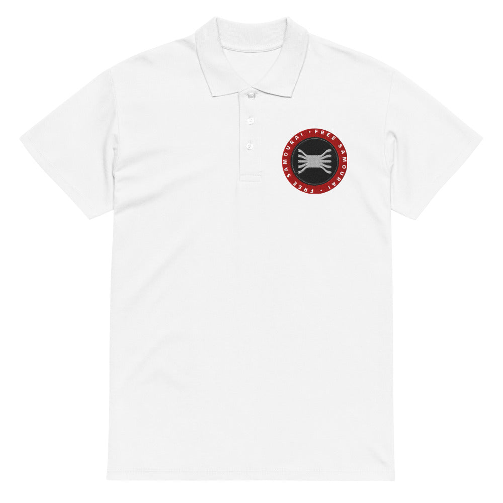 Polo brodé Free Samourai Sceau coinjoin, blanc