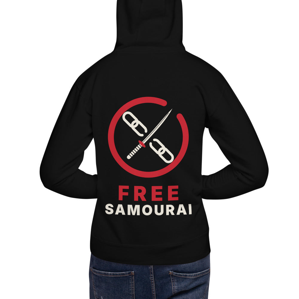 Sweat à capuche Free Samourai Ensō et katana, noir, dos
