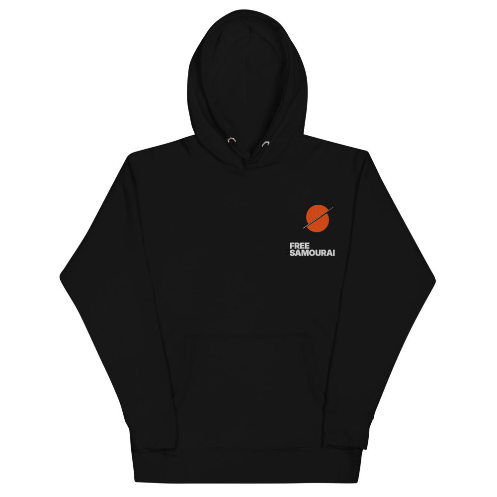 Sweat à capuche brodé Free Samourai Soleil tranché, noir, broderie cœur