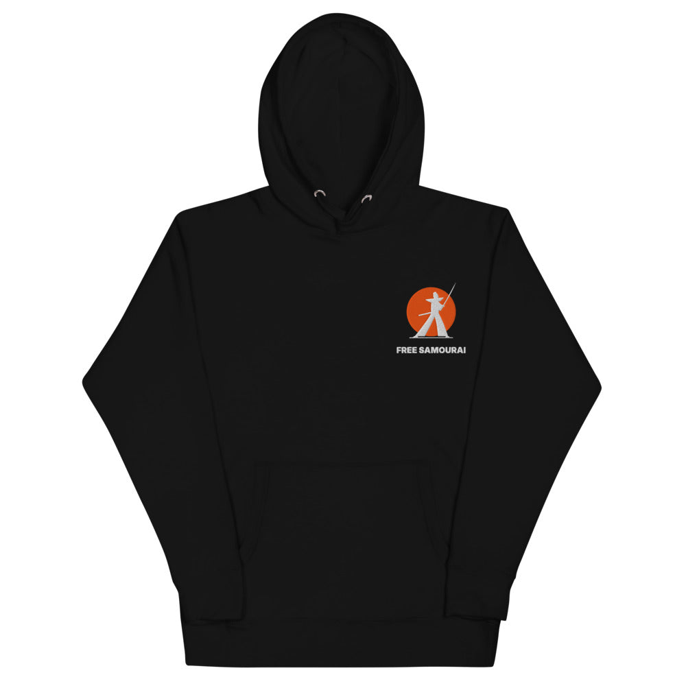 Sweat à capuche brodé Free Samourai Samouraï au sabre, noir, broderie cœur