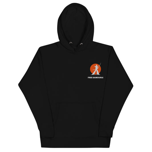 Sweat à capuche brodé Free Samourai Samouraï au sabre, noir, broderie cœur
