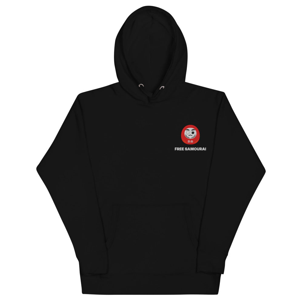 Sweat à capuche brodé Free Samourai Daruma, noir, broderie cœur