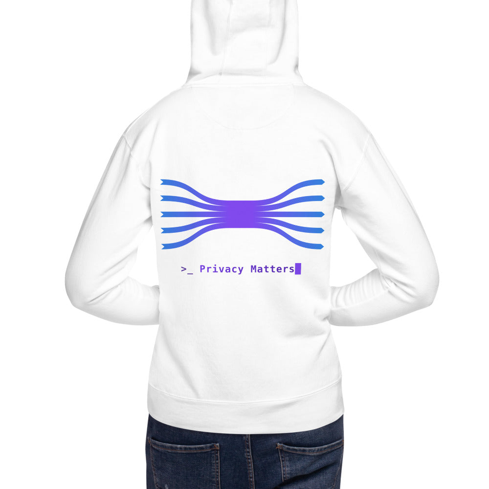 Sweat à capuche Privacy Matters blanc, impression dos