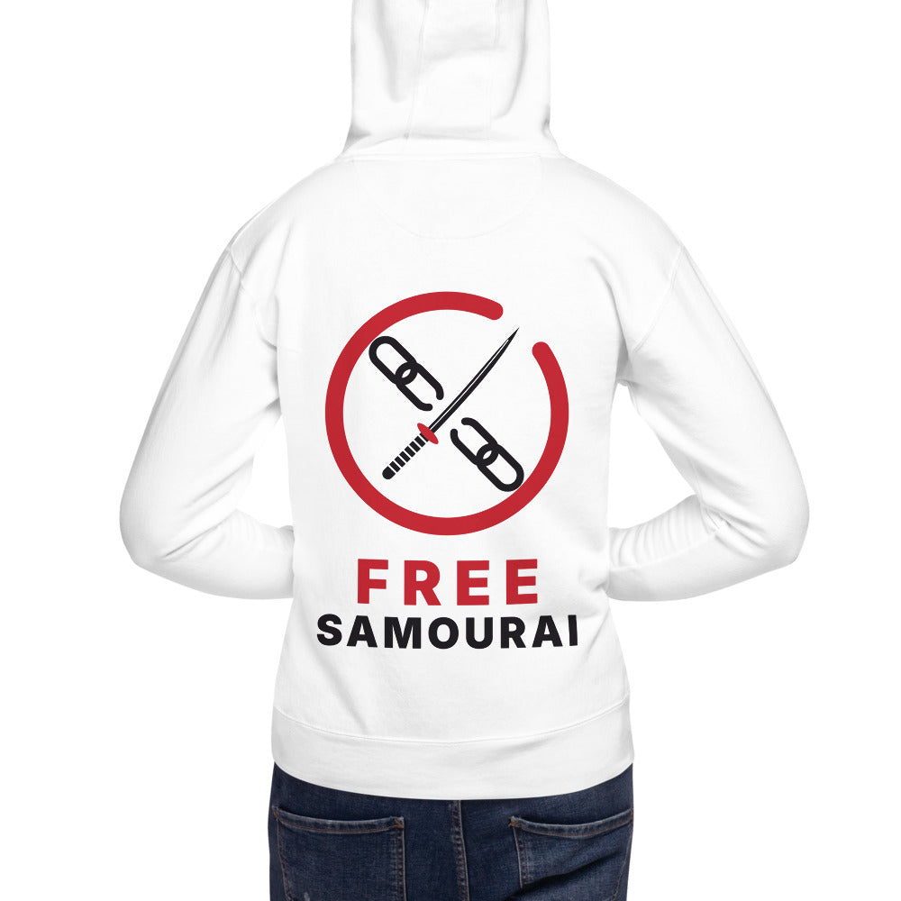 Sweat à capuche Free Samourai Ensō et katana, blanc, dos