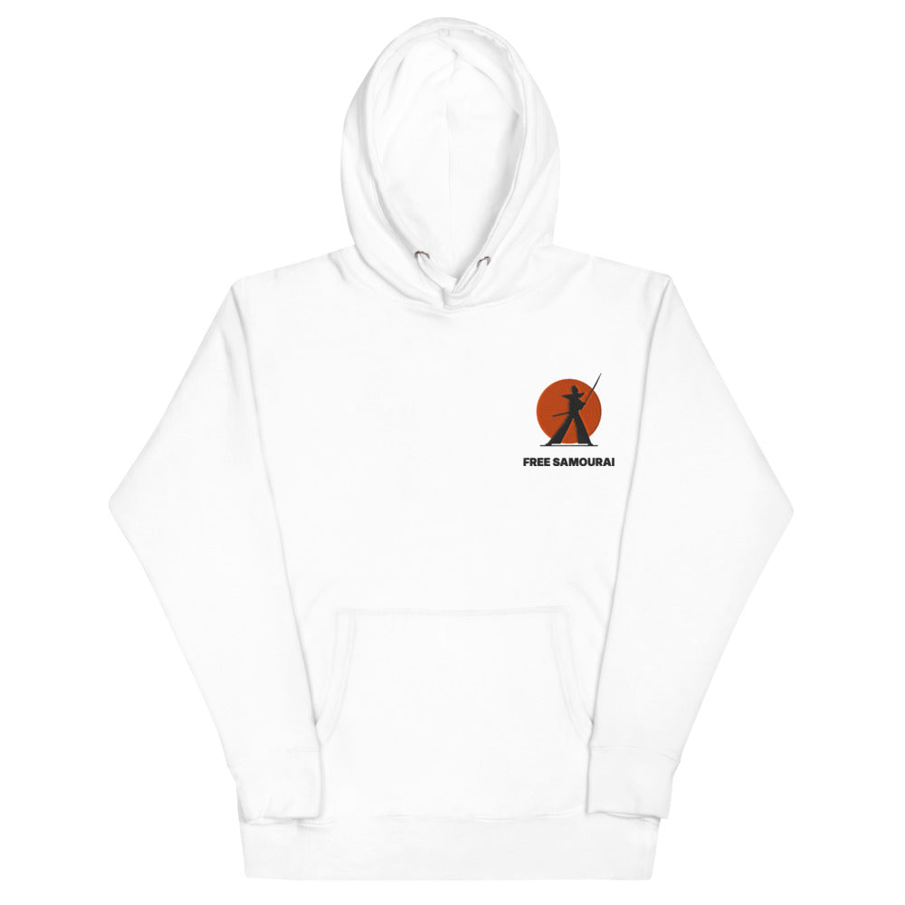 Sweat à capuche brodé Free Samourai Samouraï au sabre, blanc, broderie cœur