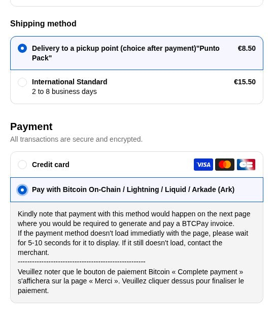 Example for Spain: the "Delivery to a pickup point" method at €8.50