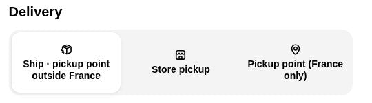 The three delivery tabs, "Pickup point (France only)" selected